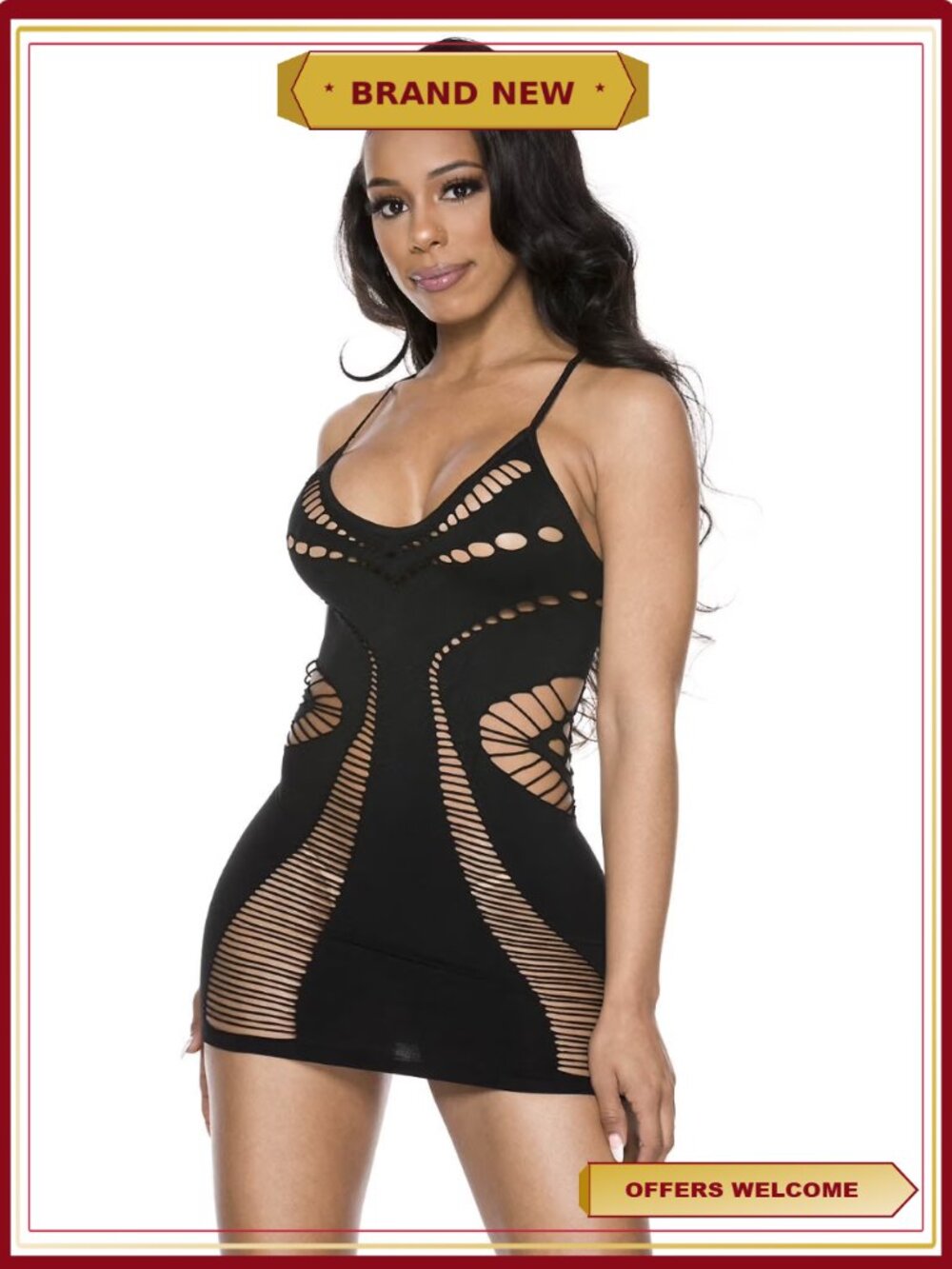Women's Opaque Mini Dress with Criss Cross Back, Slashed Panels, Bust Cut Outs
